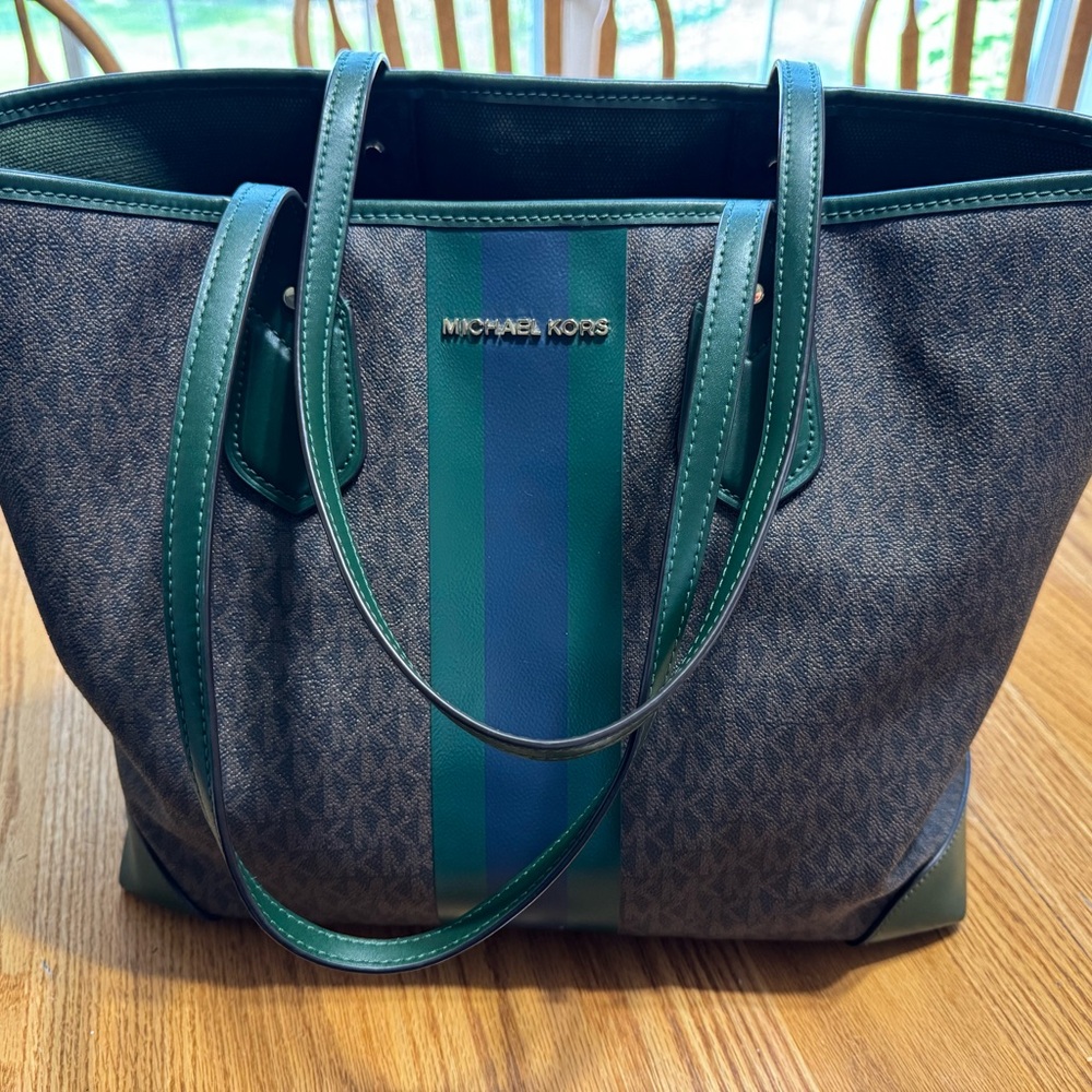 Michael Kors brown with Navy and Green Tote Bag
